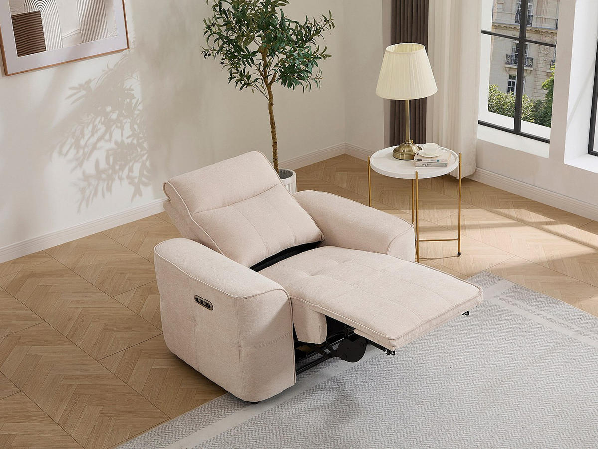 RELAXSESSEL - 1 Person - Stoff - Beige - - Beige, Textil (110/100/95cm) - Vente-Unique
