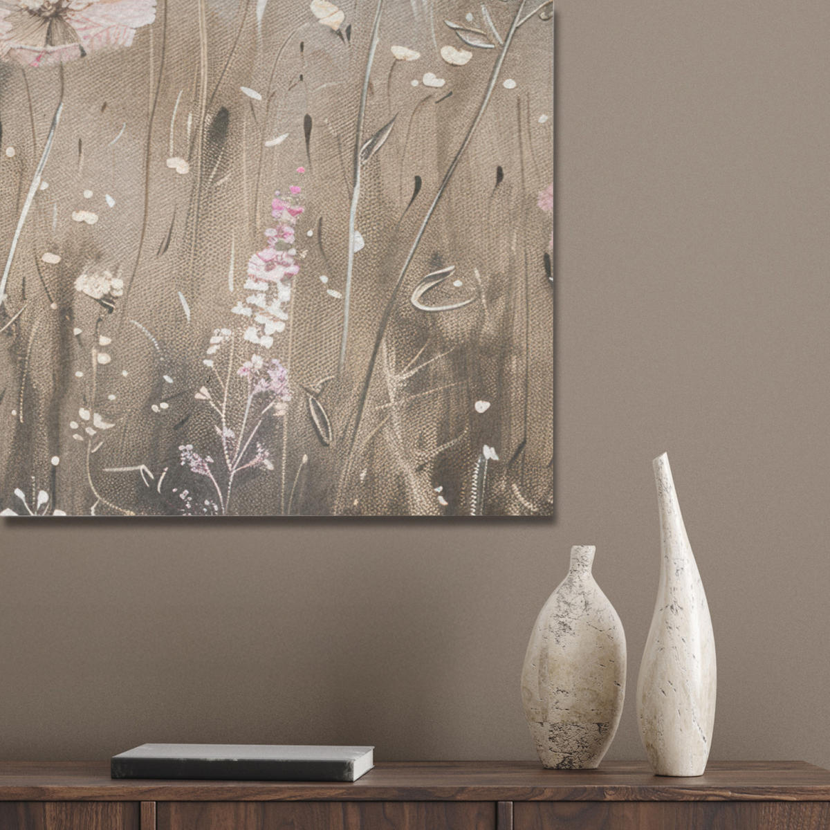 AKUSTIKPANEEL Blumen - Rosa - Modern - Beige 90x90 cm - Beige, Textil (90/0.9/90cm) - MuchoWow
