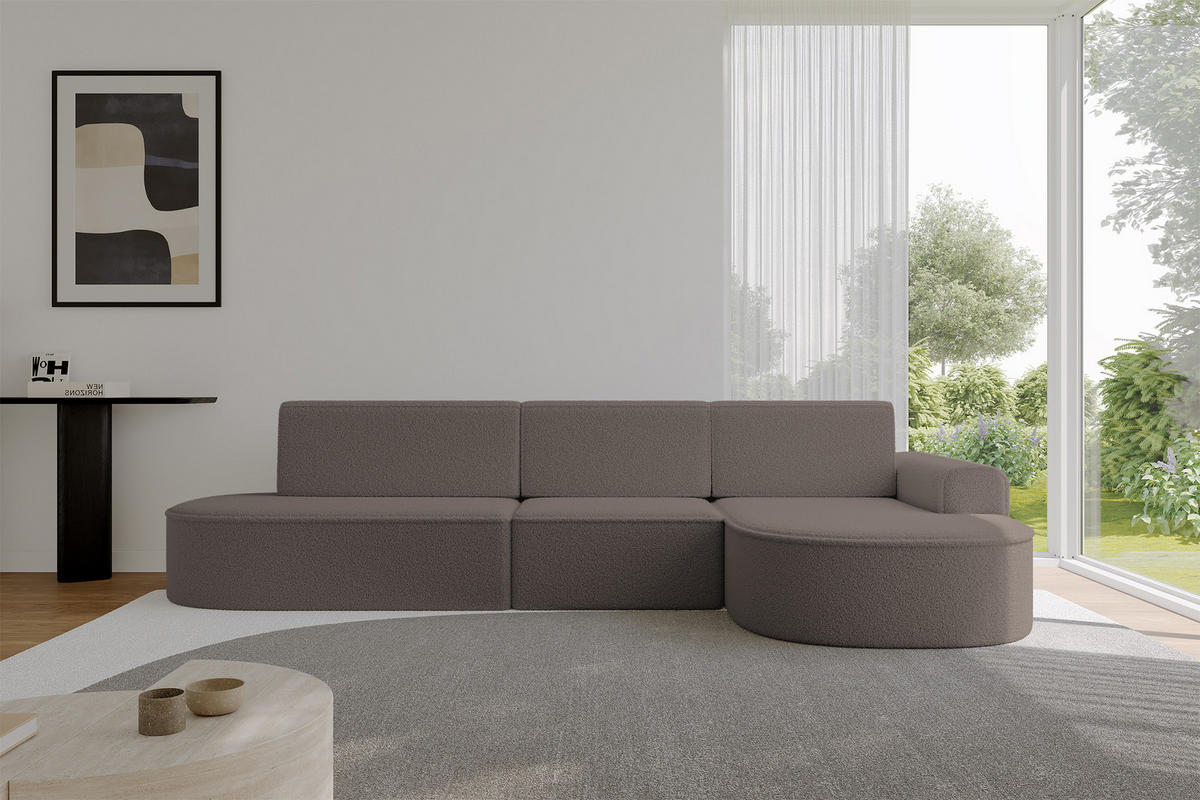 ECKSOFA mit Schlaffunktion Ottomane RECHTS MARI L2-S 368X167X85 Braun Bouclé - Schwarz/Braun, Holzwerkstoff/Kunststoff (167/368cm) - ALTDECOR