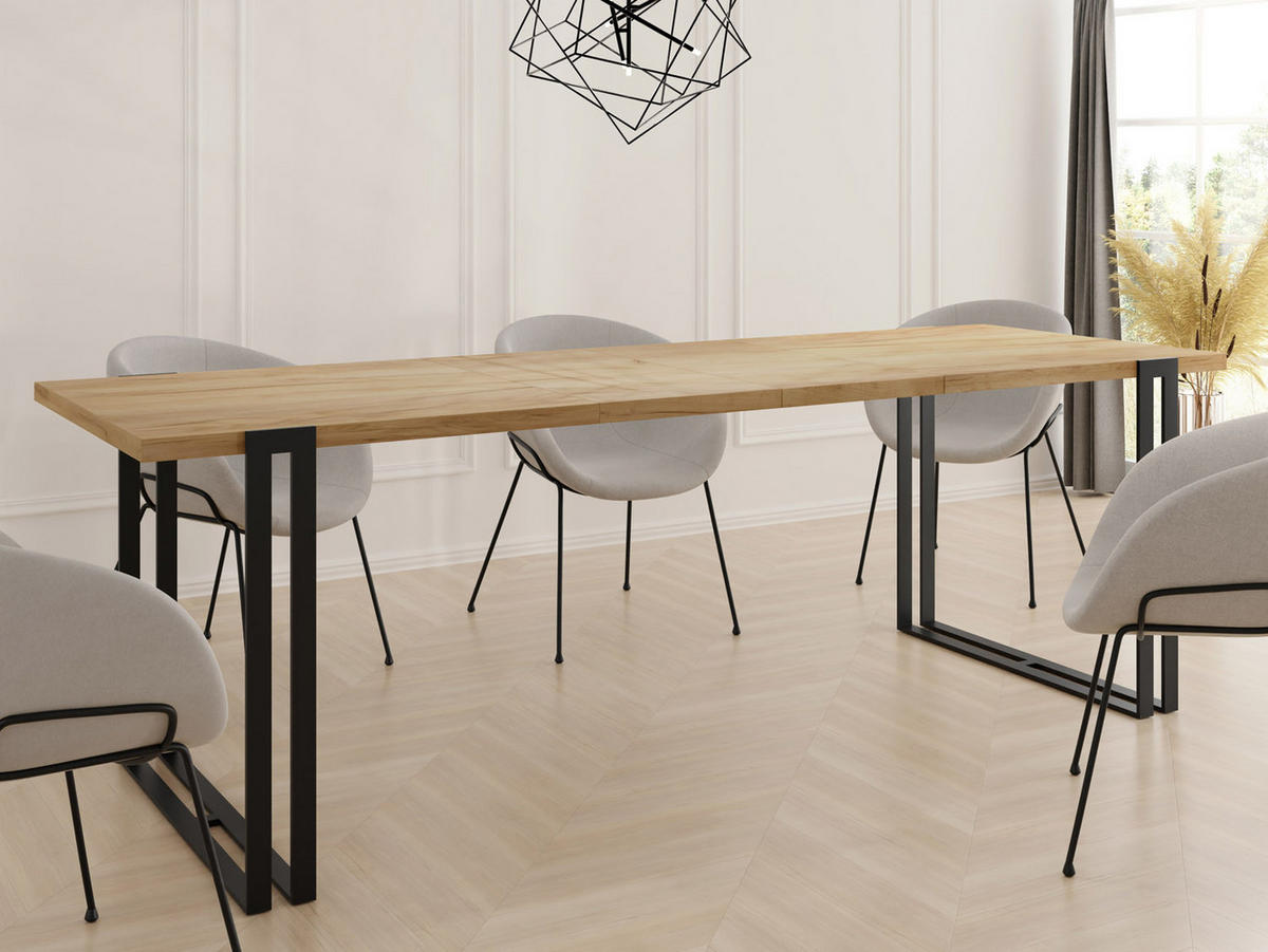 ESSTISCH Marco rechteckig ausziehbar, Craft Eiche 140-240/80/76 cm - Eiche Wotan/Schwarz, Holzwerkstoff/Metall (140/80/76cm) - WFL GROUP