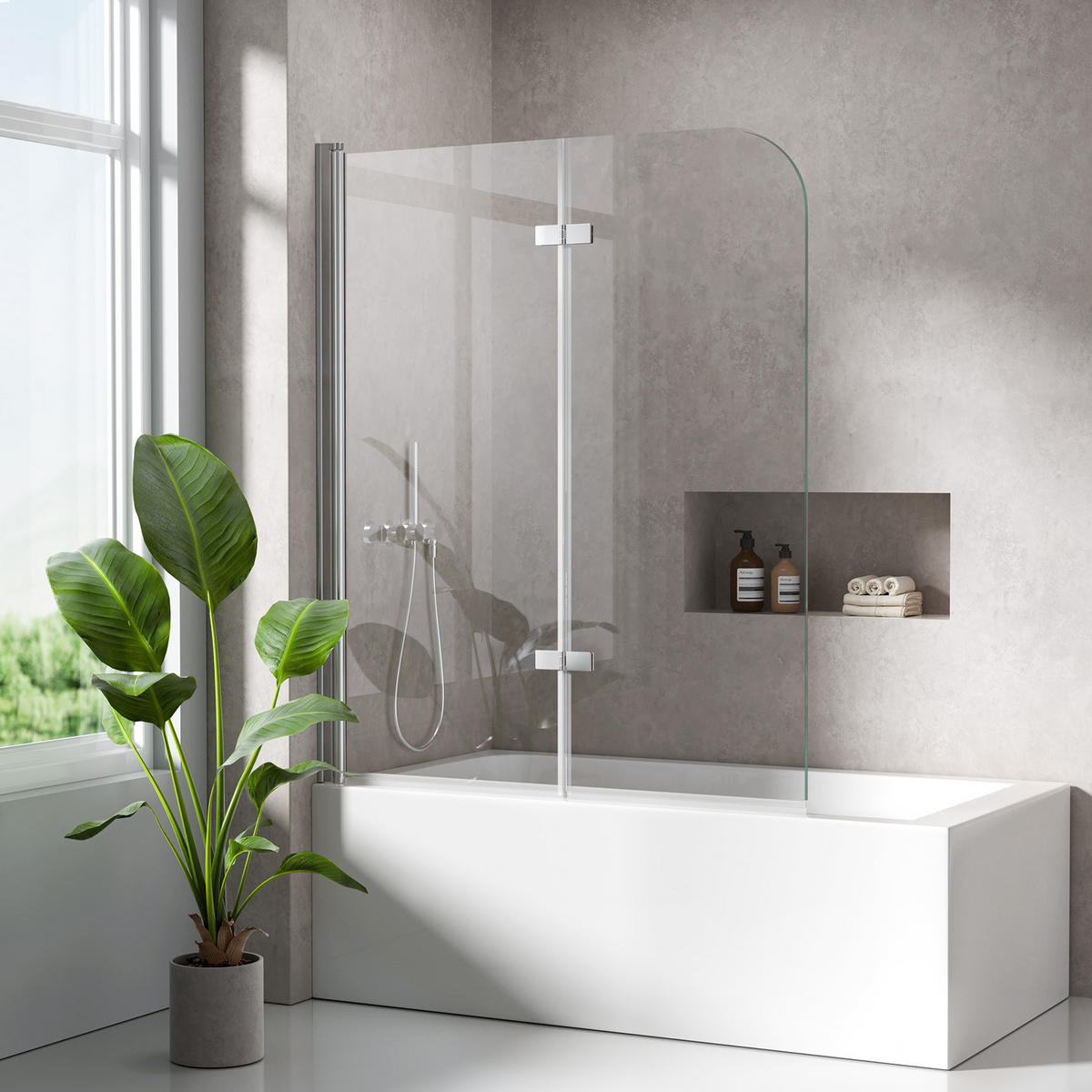 BADEWANNENAUFSATZ 110/140 cm Chrom 2-tlg. faltbar 6 mm mit beidseitiger Nano-Beschichtung - Chromfarben, Glas (110/140cm) - S'AFIELINA