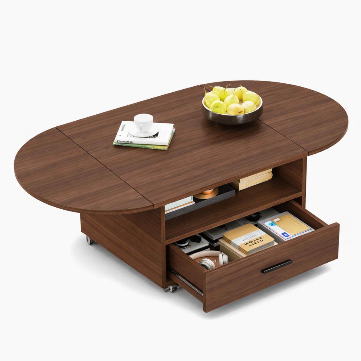 COUCHTISCH Wohnzimmertisch mit Stauraum 120 x 60 x 45 cm Klappplatte - Walnussfarben, Holzwerkstoff/Metall (120/120/45cm) - Quality Elegance