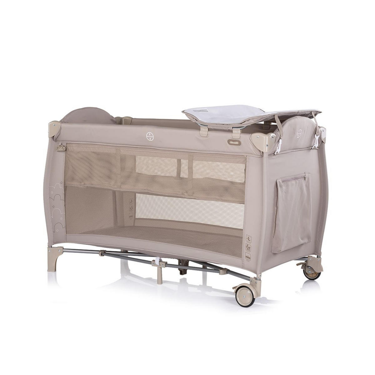 REISEBETT Bella beige grau 2 Ebenen seitlicher Eingang Musikmobile Wickelauflage - Beige, Kunststoff (60/120cm) - Chipolino