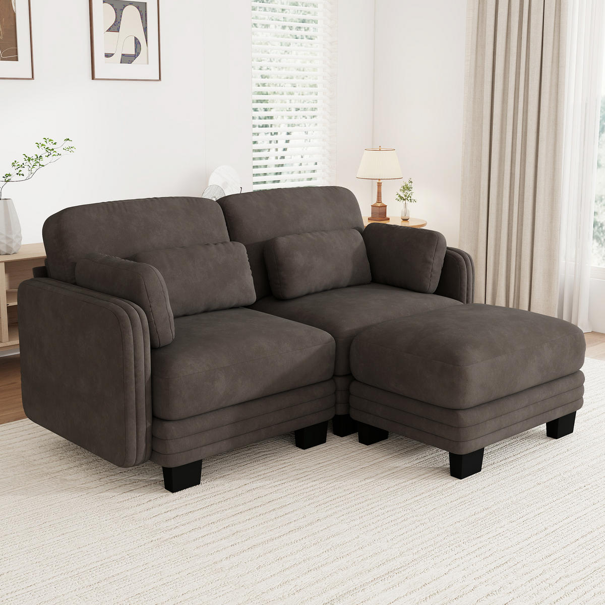 ECKSOFA 2-Sitzer L-Form mit Ottomane, DE-42686, Braun - Braun, Holz (176/143cm) - ComfortXL