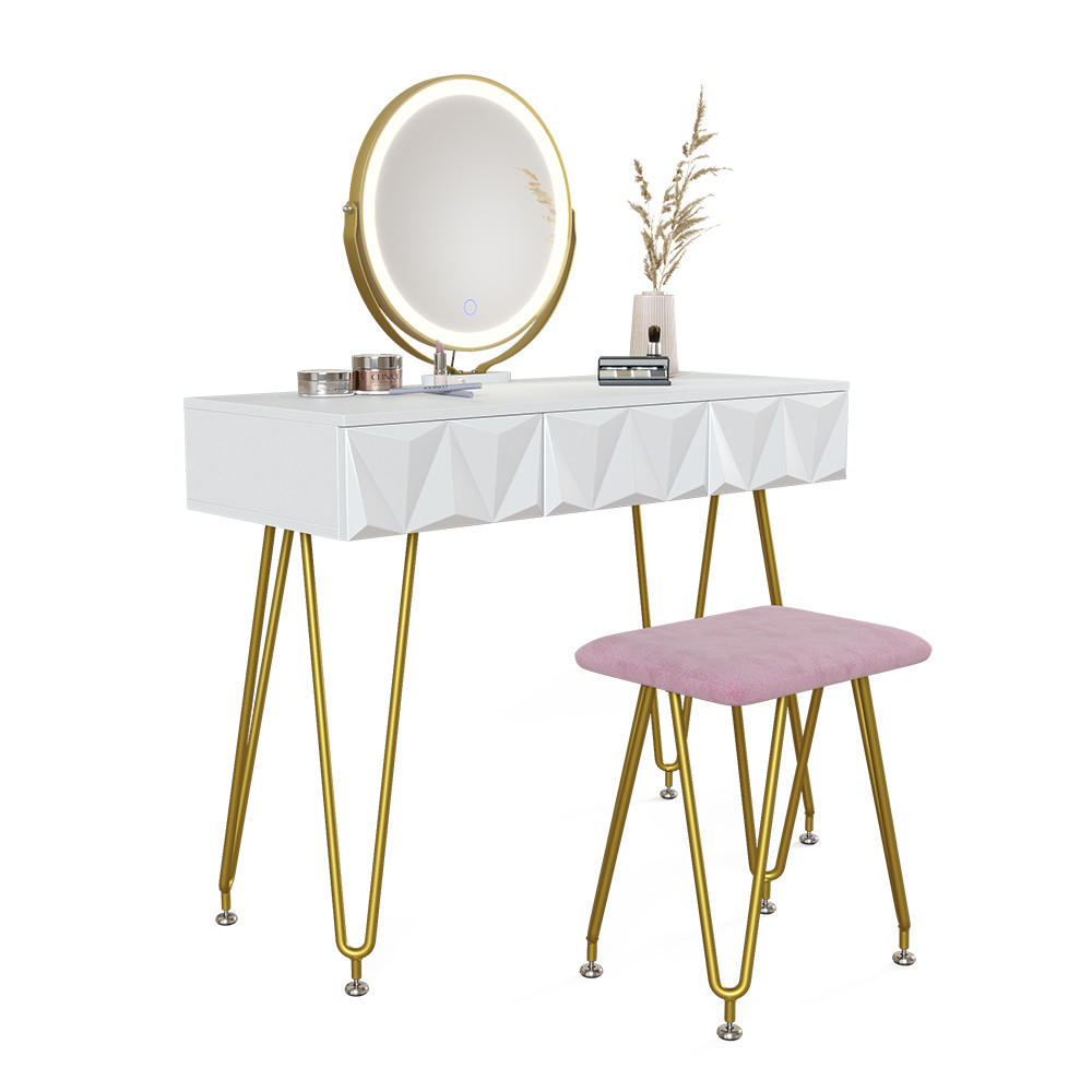 MASĂ DE TOALETĂ Ruby, Alb, 100 cm cu oglinda LED si taburet