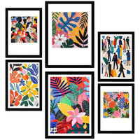 POSTER Set Mit 6 Farbenfrohe Inspiration Von Matisse A3 & A4 Schwarzer Rahmen - Schwarz, Papier (29/3cm) - Nacnic