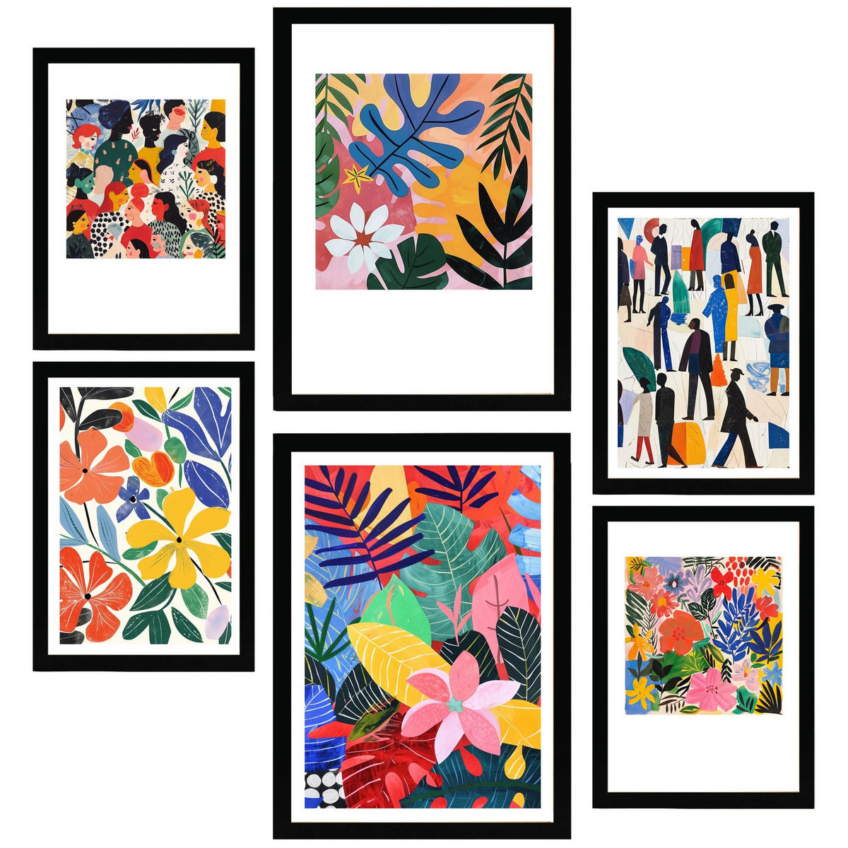 POSTER Set Mit 6 Farbenfrohe Inspiration Von Matisse A3 & A4 Schwarzer Rahmen - Schwarz, Papier (29/3cm) - Nacnic