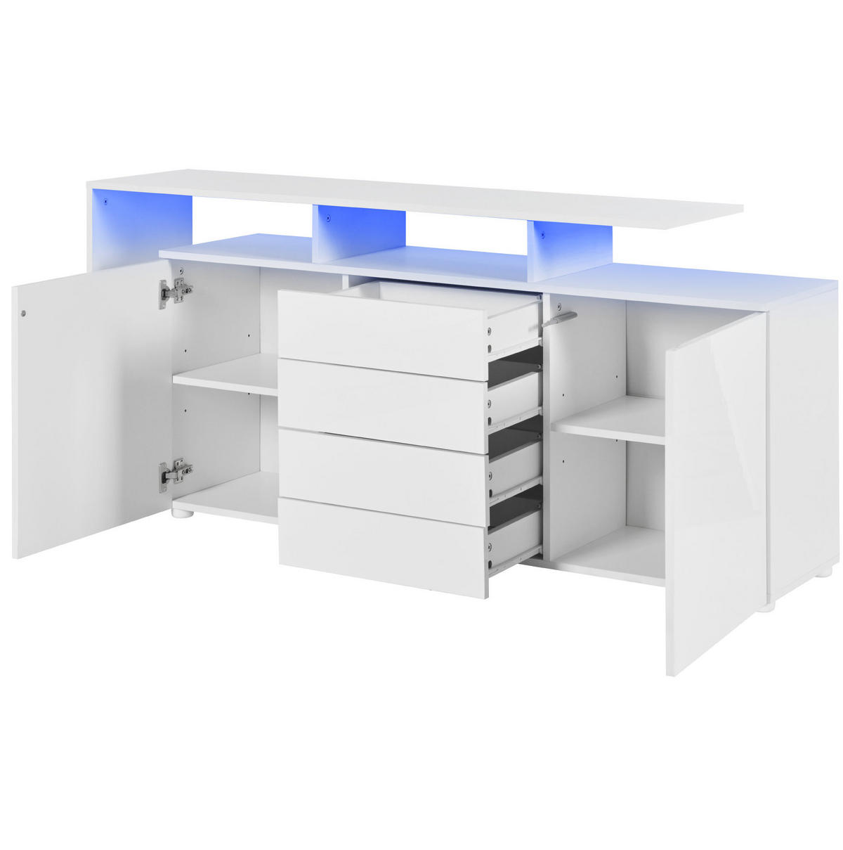 SIDEBOARD 160/35/70 cm in Weiß mit LED-Beleuchtung und 4 Schubladen - Weiß, Holzwerkstoff (160/70/35cm) - Flora Grace