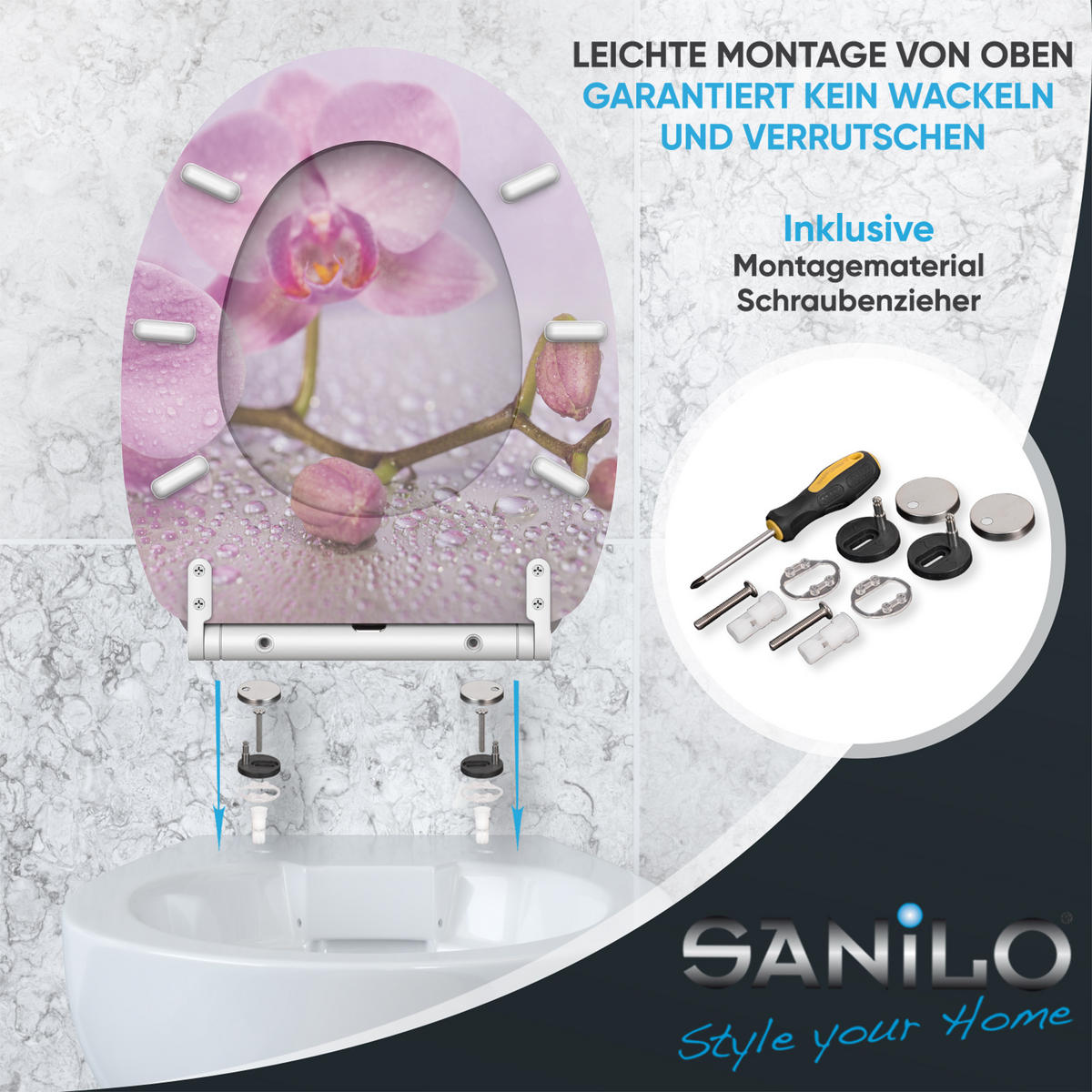 WC-SITZ mit Absenkautomatik & Top Fix Blooming - Pink, Holzwerkstoff (37.7/5.5/48cm) - Sanilo