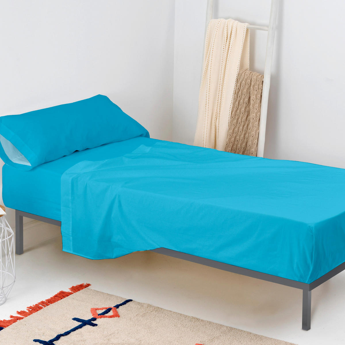 SPANNBETTTUCH basic 105x200x32 cm türkis - Türkis, Textil (105/200cm) - Happy Friday