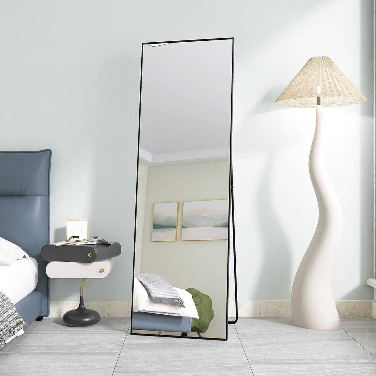 STANDSPIEGEL 1620 x 530 mm, full-length mirror, can be placed against a wall or hung, black, aluminum alloy frame - Schwarz, Glas (53/162/3cm) - WoodenAura