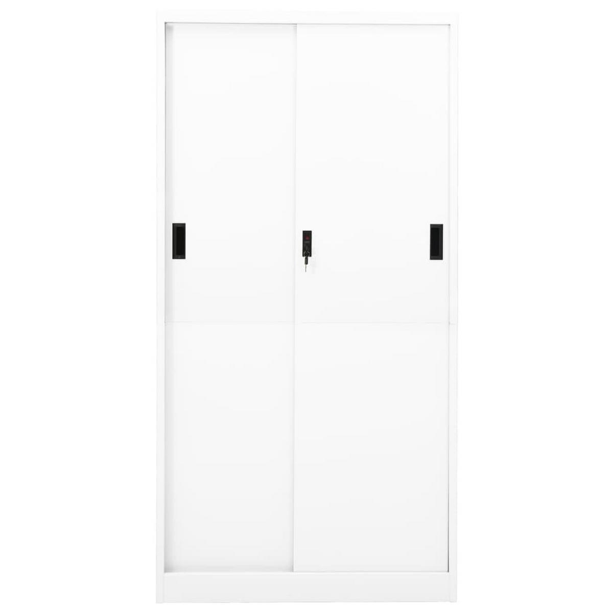 AKTENSCHRANK mit 5 Fächer und abschließbare Schiebetüren, 90/40/180 cm, aus Stahl, in Weiß - Weiß, Metall (90/180/40cm) - vidaXL