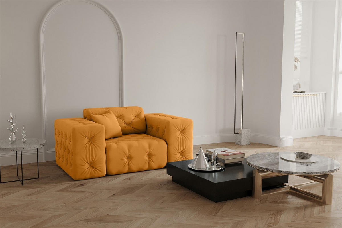 SOFASET Chantal - Gelb, Holzwerkstoff/Textil (251/78/96cm) - Fun Möbel