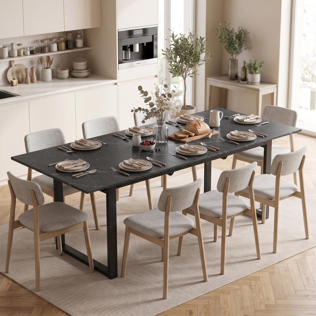 AUSZIEHBARER Esstisch MDF Schwarz - Schwarz, Holzwerkstoff (180/80/75cm) - HOMCOM