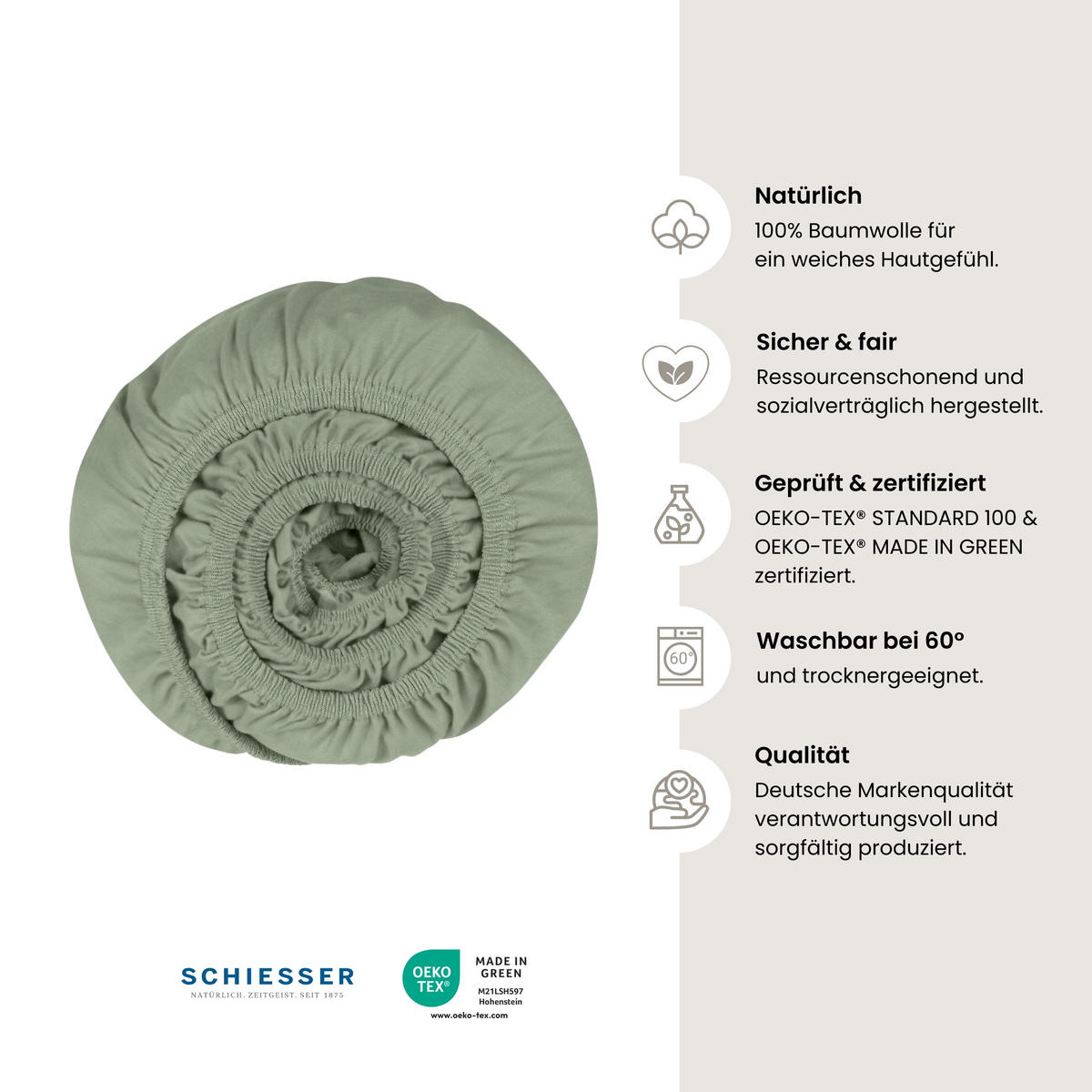 SPANNBETTLAKEN Jessi - Edeljersey - 180 x 200 cm - Hellgrün - Hellgrün, Textil (180/200cm) - SCHIESSER