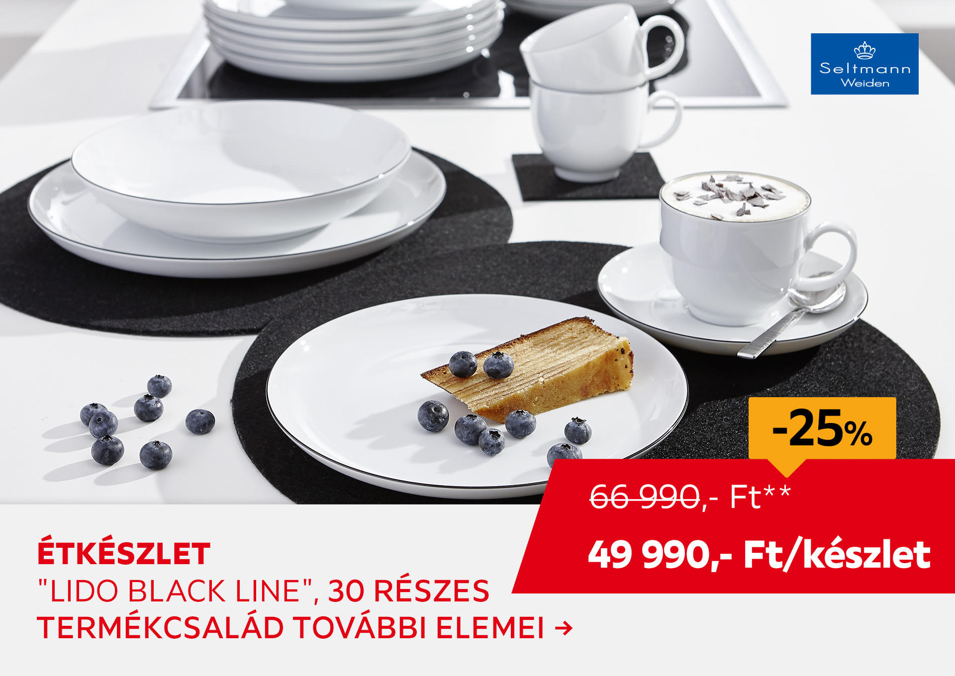 Étkészlet "Lido Black Line", 30 részes Kiemelt termék 66990 Ft.- helyett 49990 Ft.-