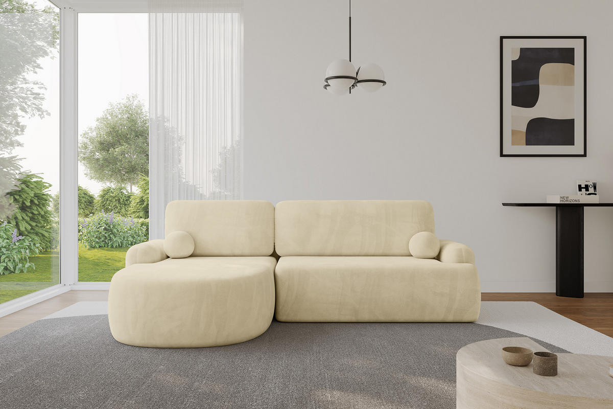 ECKSOFA mit Schlaffunktion und Bettkasten LIRA-L - 264x172x89 Beige - Beige, Holzwerkstoff/Textil (264/172cm) - ALTDECOR