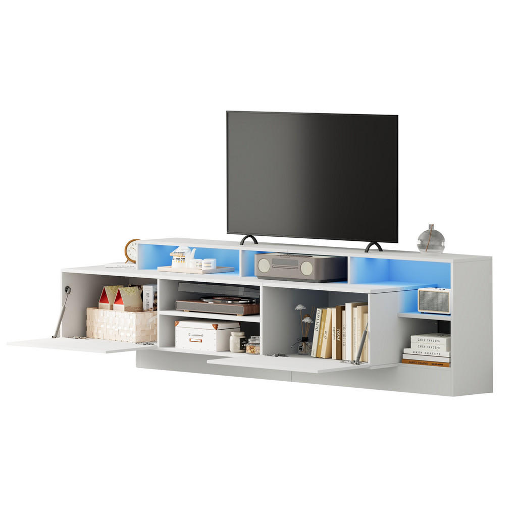 STILVORA TV STOLEK bílý s úložným prostorem a LED osvětlením, do obývacího pokoje, 190×40×48,5 cm