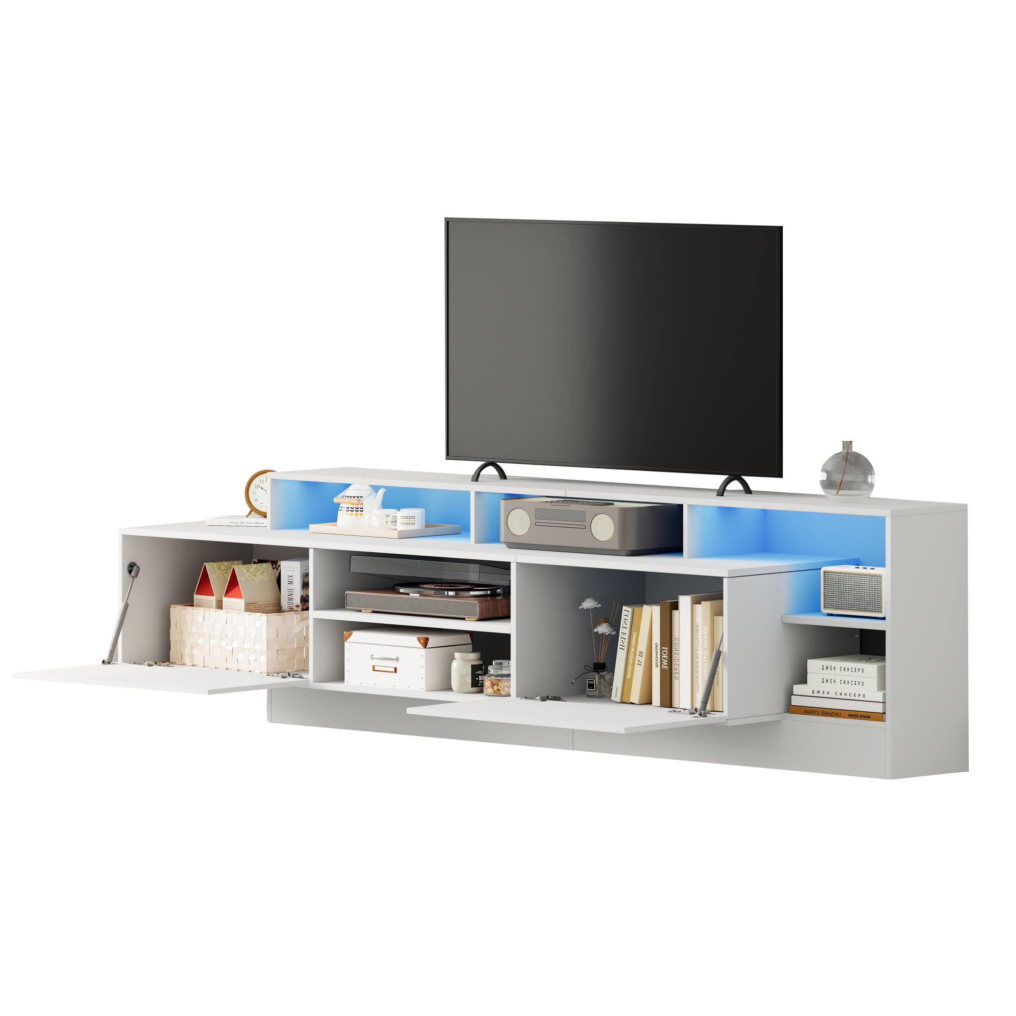 TV-ELEMENT in Weiß TV Schrank mit Stauraum,LED-Beleuchtung für Wohnzimmer B190/T40/H48.5cm - Weiß, Holzwerkstoff (190/48.5/40cm) - STILVORA