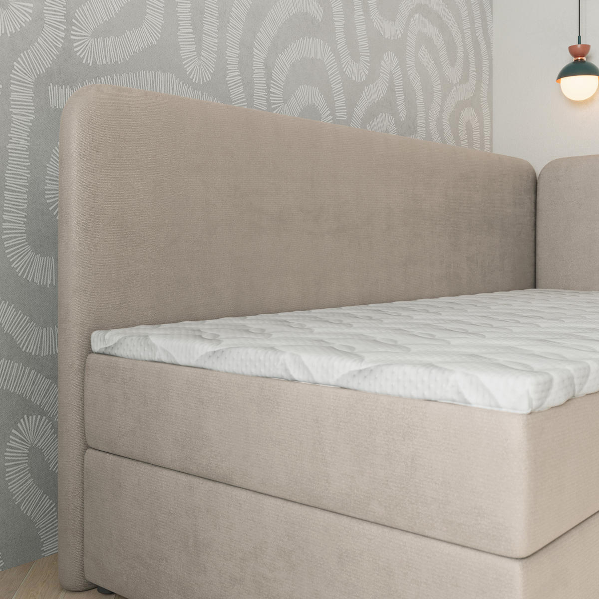 BOXBETT GINA 100x200 cm mit Matratze und Topper, H2+H3 - Beige - Beige, Holz (100/200cm) - MASSENO