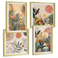 BILDER SET 4er Set - 50x50 cm & 40x60 cm Goldrahmen - Pflanzenmotive in Farben - Goldfarben, Kunststoff (50/50cm) - TULUP