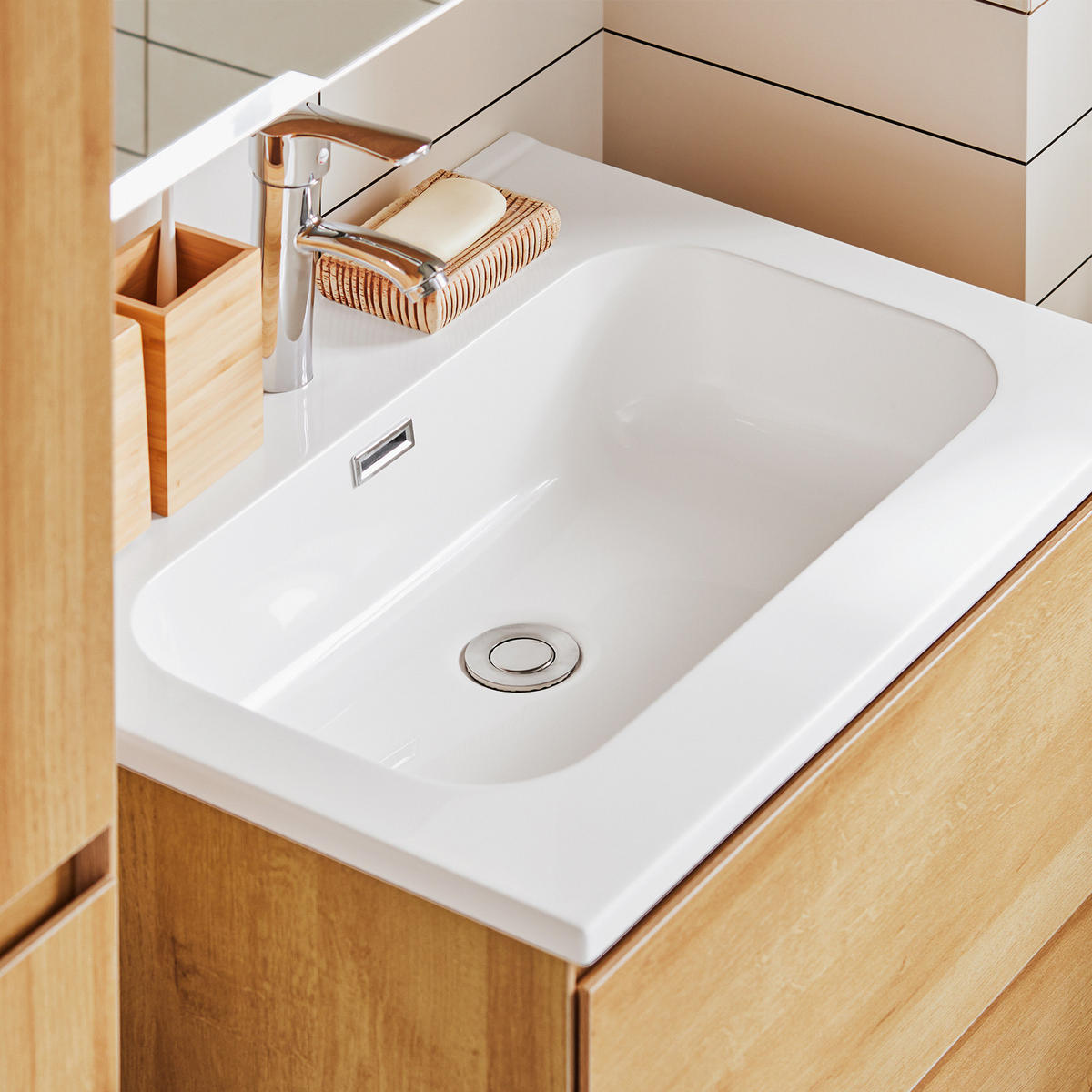 WASCHTISCHKOMBI Natur - Braun, Keramik/Holzwerkstoff (61/54/46cm) - SoBuy