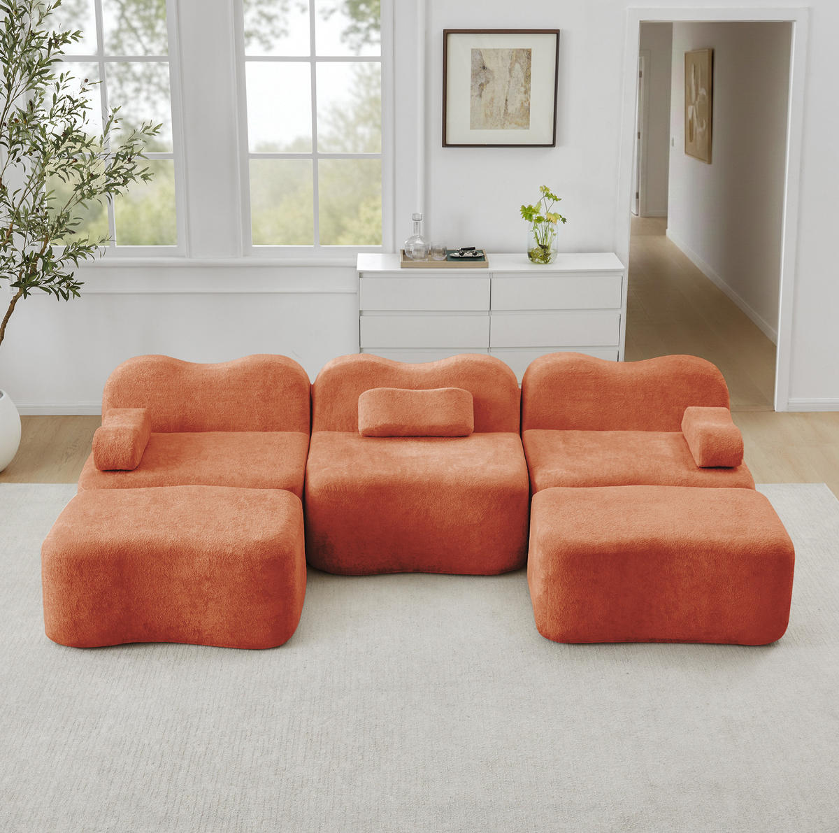WOHNLANDSCHAFT 288/167/70 cm in Orange aus Samt mit Wellenform - Orange, Textil (167/70/288cm) - Flora Grace