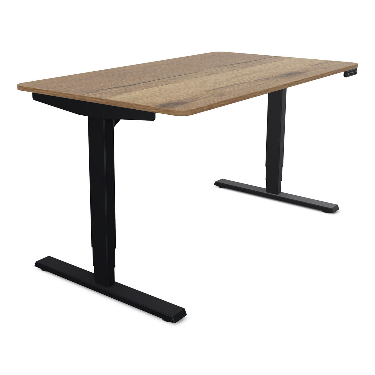 SCHREIBTISCH Elektrisch höhenverstellbarer Schreibtisch Y-Line Curved Eiche Tabak Schwarz 140/70/62-127cm - Eiche Wotan/Schwarz, Holzwerkstoff/Metall (70/140/127cm) - ASSMANN