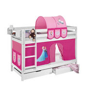 ETAGENBETT JELLE 90x200 cm Frozen rosa - Hochbett - inkl. Vorhang und 2 Lattenrosten - Weiß, Holz - Lilokids