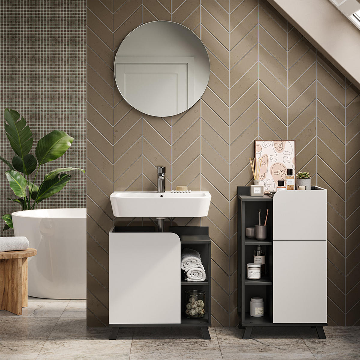 KOUPELNOVÝ NÁBYTEK Karen Antracitová/bílá - bílá/antracitová, kompozitní dřevo (60/65/35cm) - Vicco