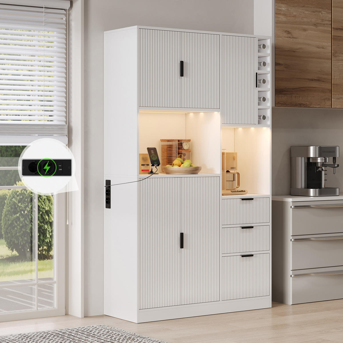 KÜCHENSCHRANK weiß aus MDF mit App-LED und integriertem Strommodul 105 × 40 × 180 cm - Weiß, Holzwerkstoff (105/180/40cm) - Luhomfu