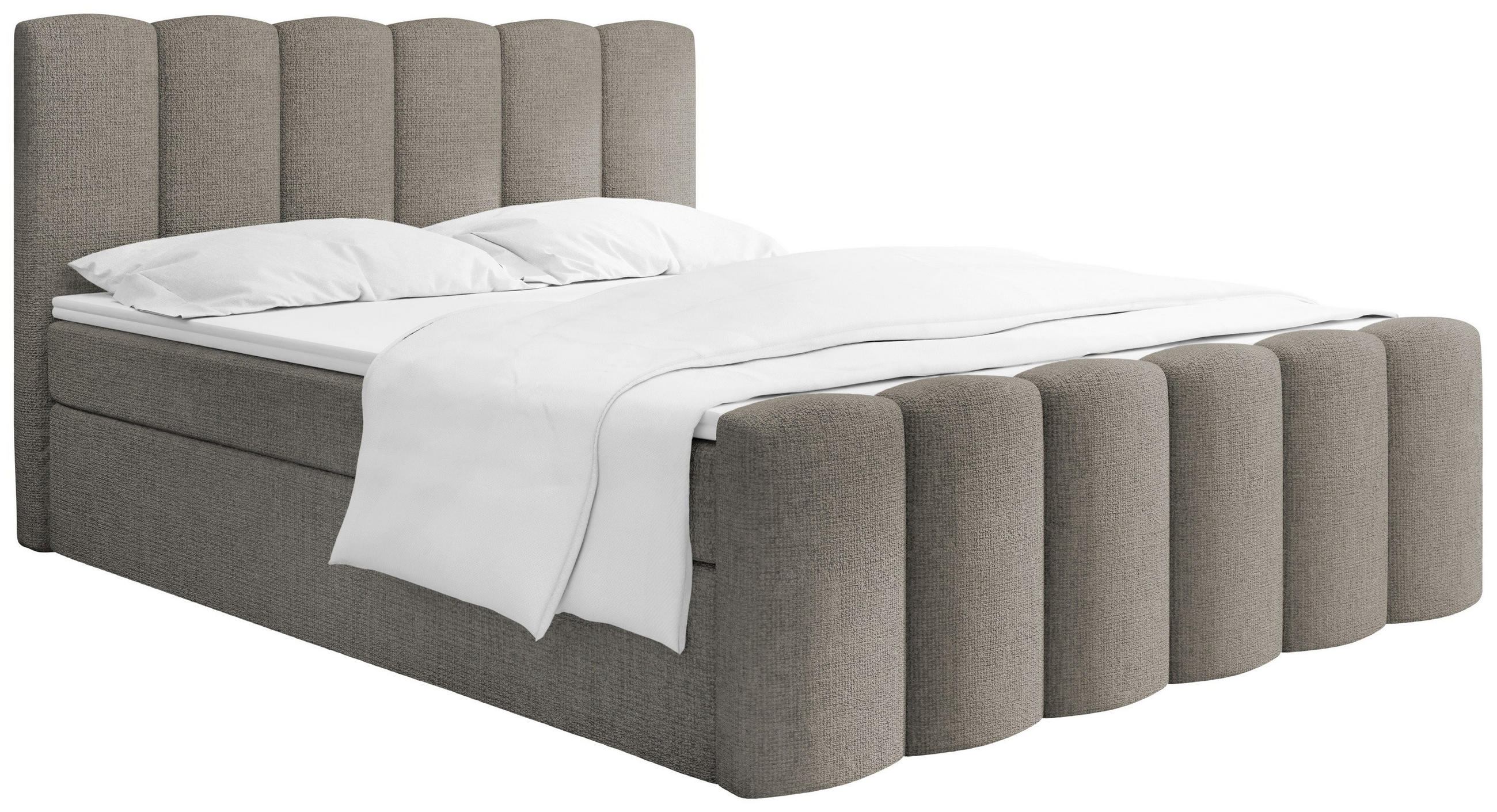 BOXBETT Serenity mit Bettkasten, Taupe Chenille 180x200 cm – inkl. H4 Taschenfederkern Matratze & Foam Topper - Taupe/Beige, Holz/Holzwerkstoff (180/200cm) - WFL GROUP