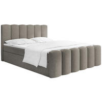 BOXBETT Serenity mit Bettkasten, Taupe Chenille 160x200 cm – inkl. H4 Taschenfederkern Matratze & Foam Topper - Taupe/Beige, Holz/Holzwerkstoff (160/200cm) - WFL GROUP