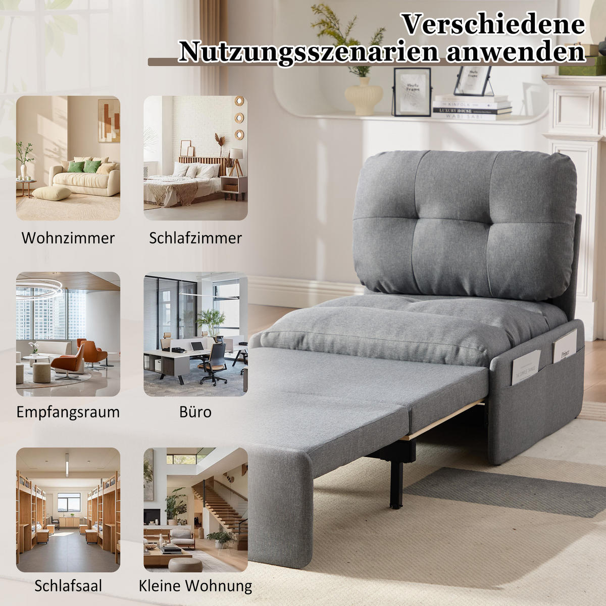 SCHLAFSOFA 92/81.5/90 cm Grau mit Aufbewahrungstasche - Grau, Textil (81.5/90/195cm) - Oxeza