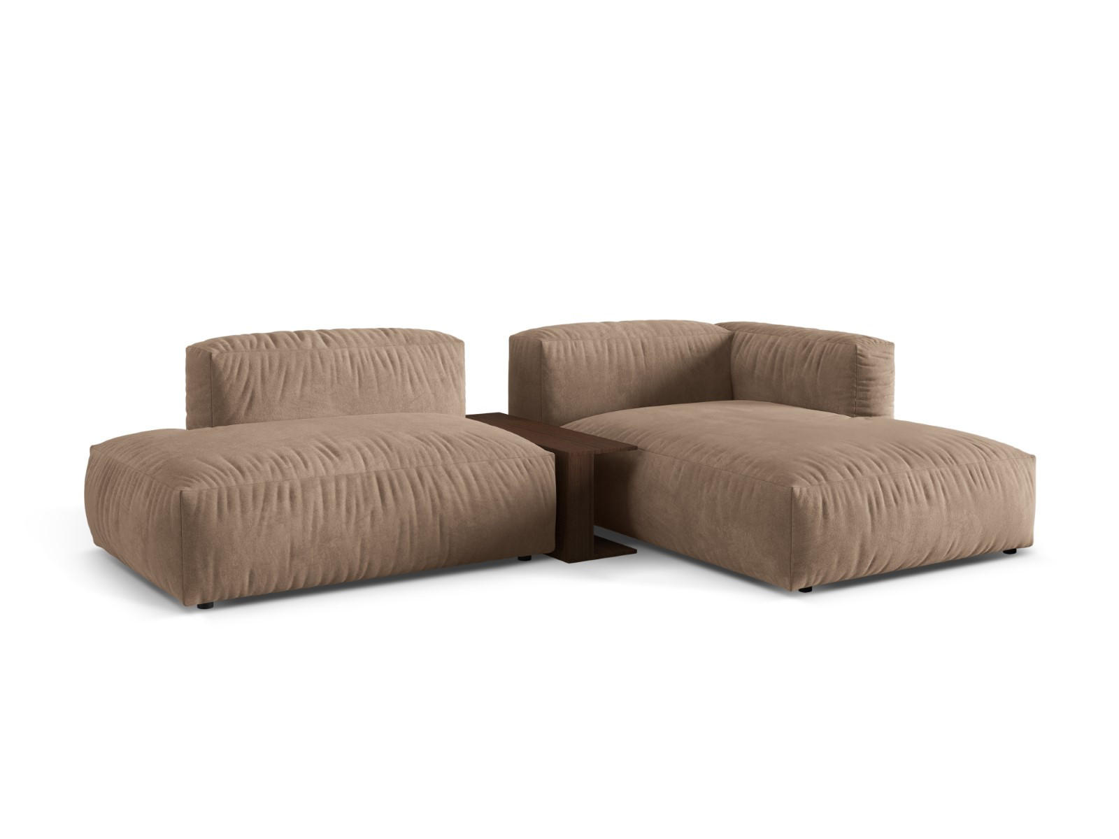 ECKSOFA modular rechts Martina aus Samt dunkelbeige 2 Sitzplätze - Mokka, Textil (176/285cm) - Micadoni