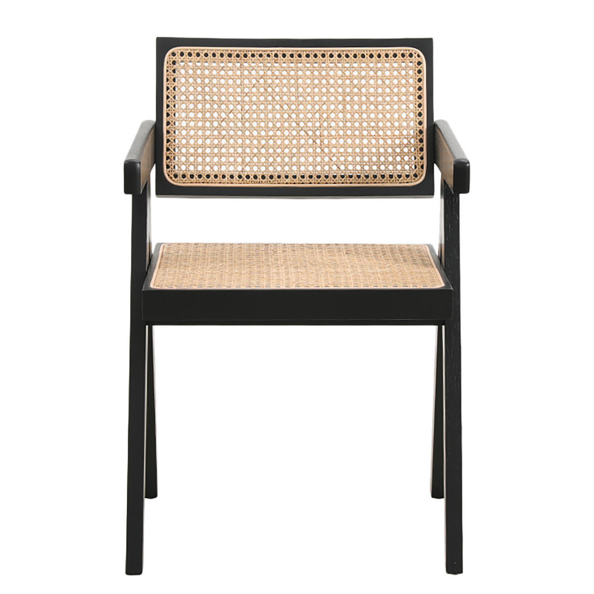 ARMLEHNENSTUHL mit Wiener Geflecht - Eiche massiv - Eschefarben/Schwarz, Holz (51/77/54cm) - home24