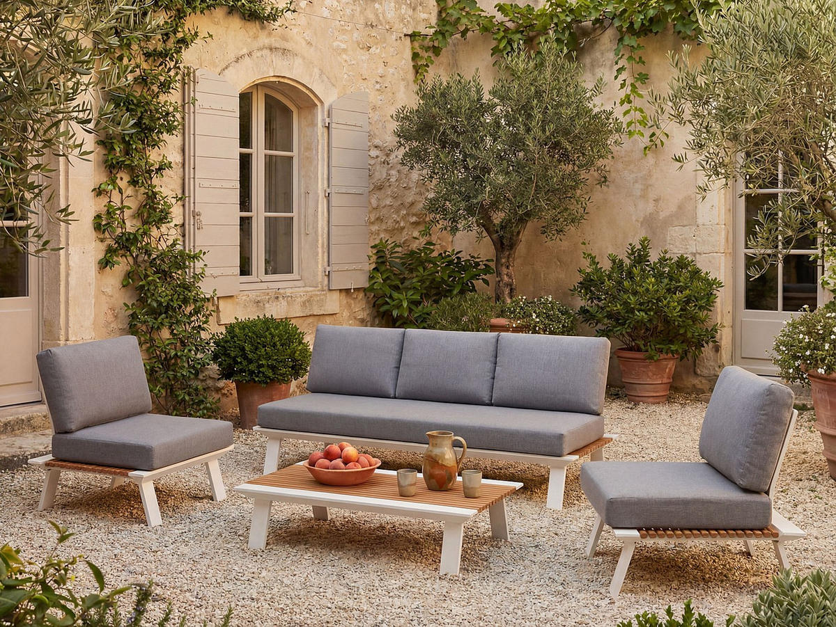 GARTENSITZGRUPPE im Set - 5 -Sitzer - Aluminium - naturfarben hell - MALLY - Naturfarben, Metall - Vente-Unique