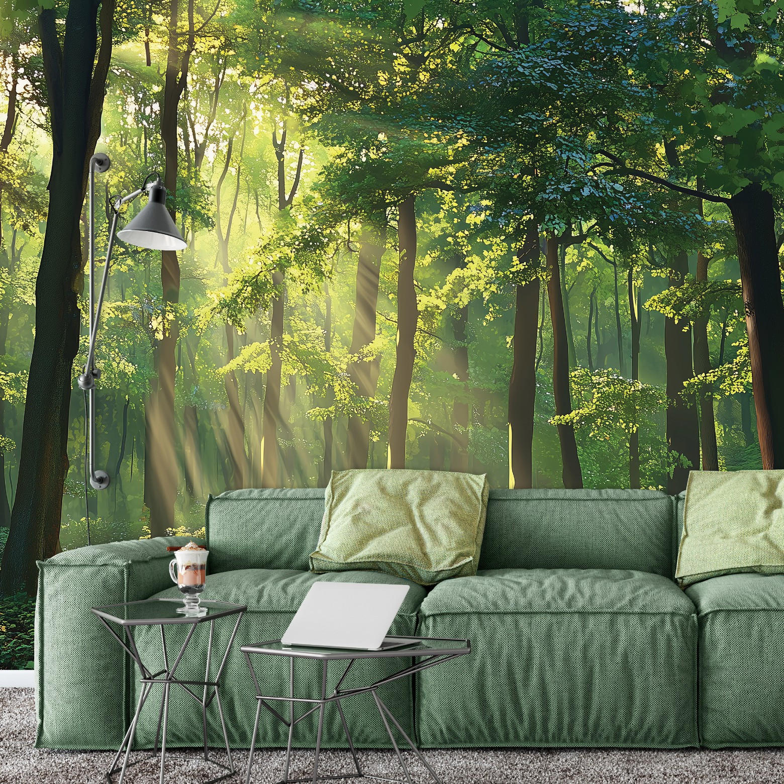 FOTOTAPETE Wald Natur Vlies Tapete Wohnzimmer Schlafzimmer 350x250 - Grün, Papier (350/250cm) - Wallarena