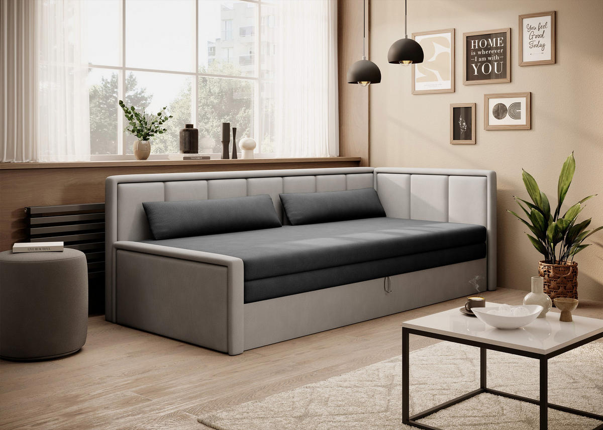 SCHLAFSOFA FULGEO mit Schlaffunktion & Bettkasten – Modernes 3-Sitzer Sofa, Liegefläche 200 x 150 cm - Grau, Kunststoff (214/82/77cm) - Wohnideebilder