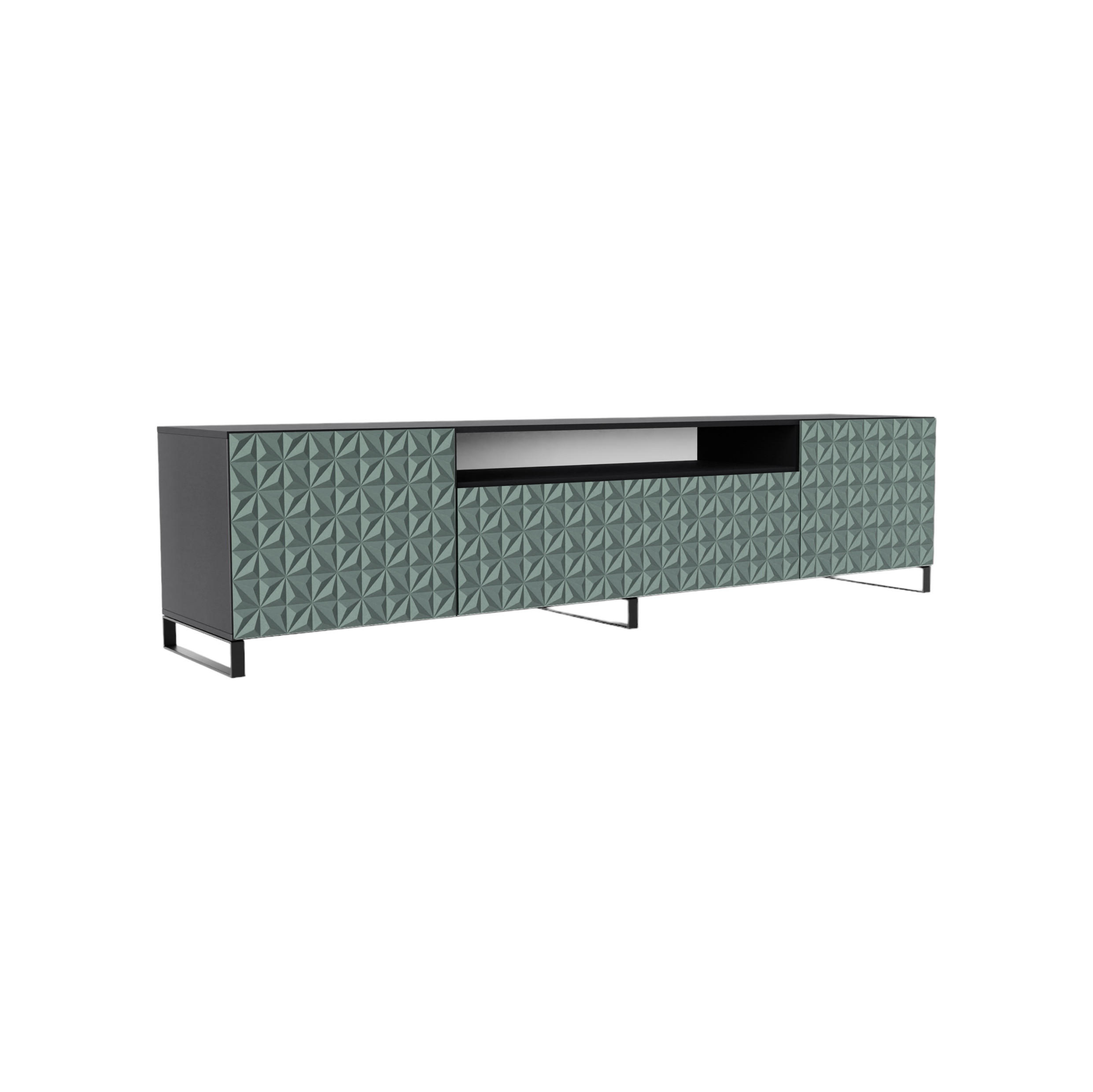 TV-SCHRANK Cali III 200 cm, dreitürig, schwarz, grün - Schwarz/Olivgrün, Kunststoff (200/53/41cm) - Margaret Hadas24