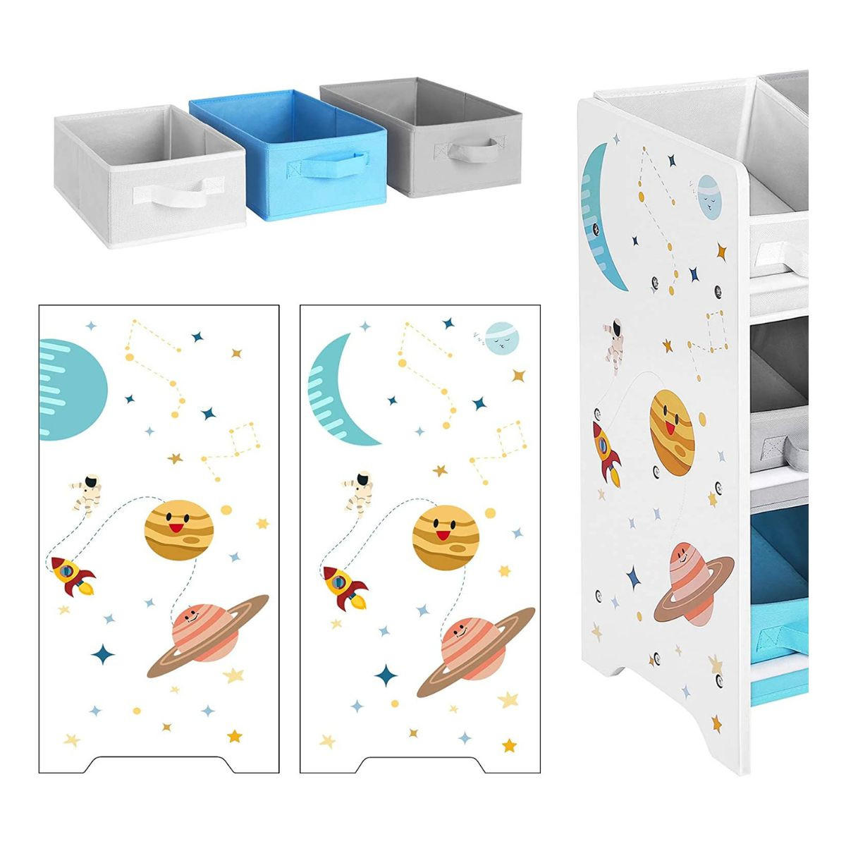 KINDERREGAL mit 9 herausnehmbaren Aufbewahrungsboxen - Weiß, Holzwerkstoff (29.5/60/62.5cm) - Calicosy