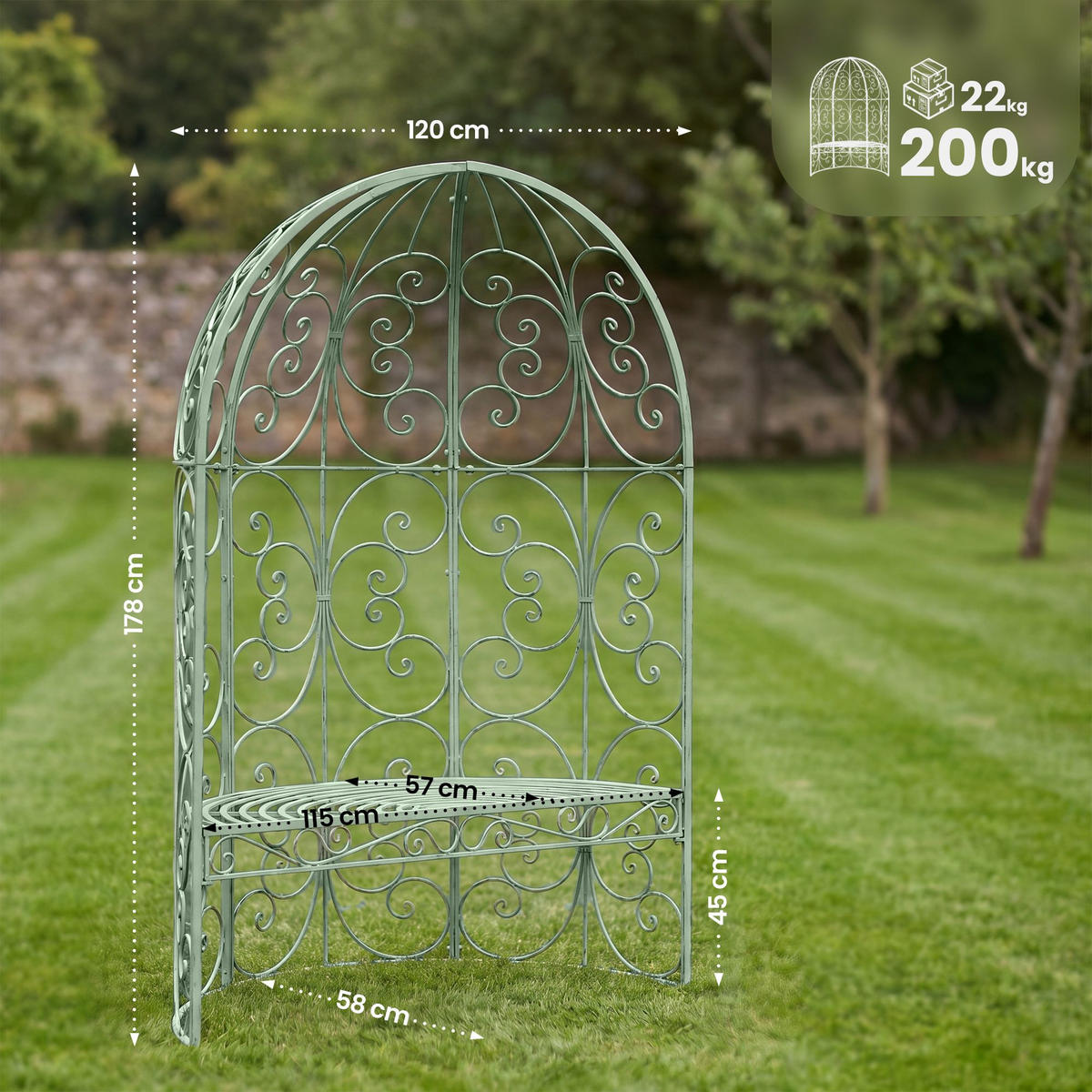 PAVILLON 120/58/178 cm Metall Antik-Grün - Grün, Metall (120/178/58cm) - CLP