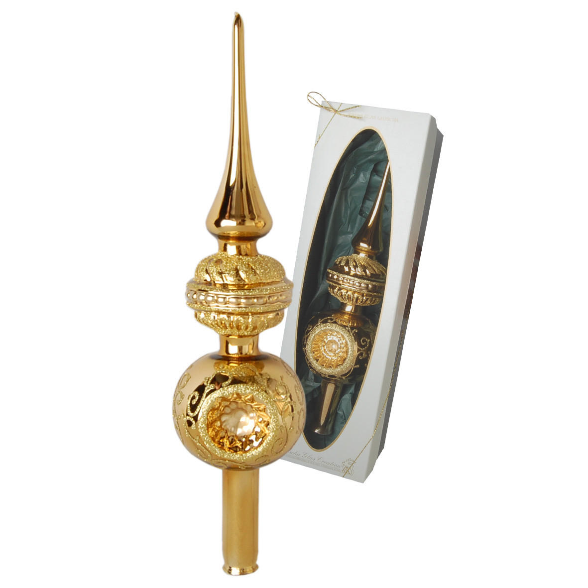 Krebs Glas Lauscha Baumspitze Gold 33 cm