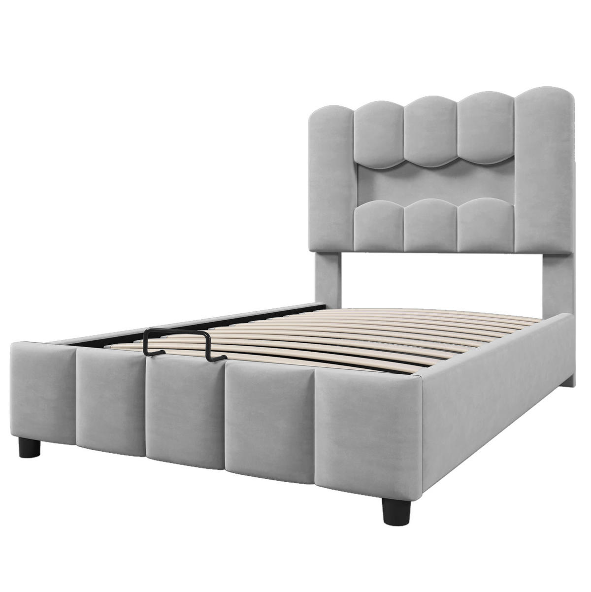 POLSTERBETT mit Stauraum und LED-Beleuchtung 90x200 cm Samt Grau - Grau, Metall (90/200cm) - Beauniv