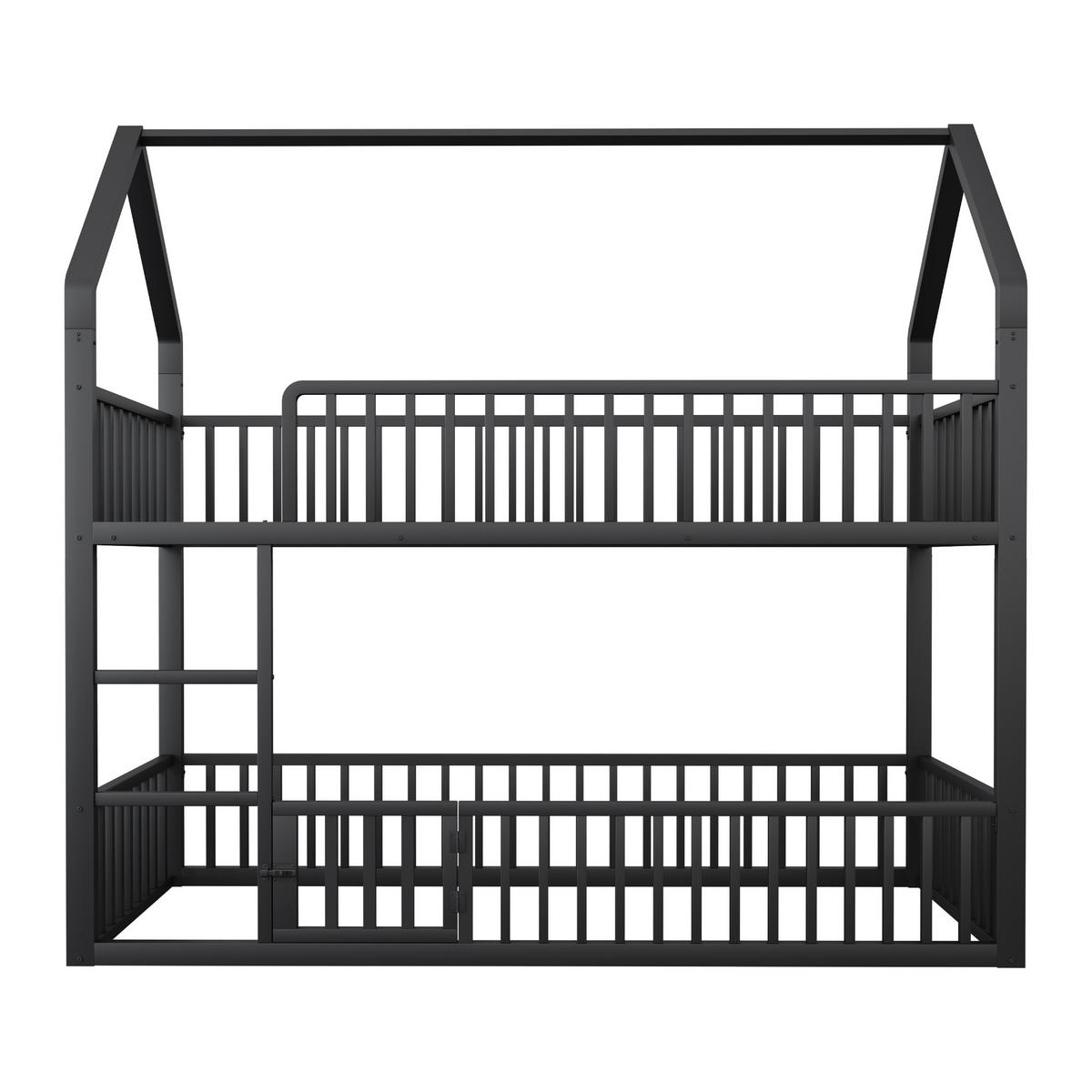 ETAGENBETT 90/200 cm in Schwarz mit Leiter und Tür aus Metall - Schwarz, Metall (90/200cm) - CHICFURN