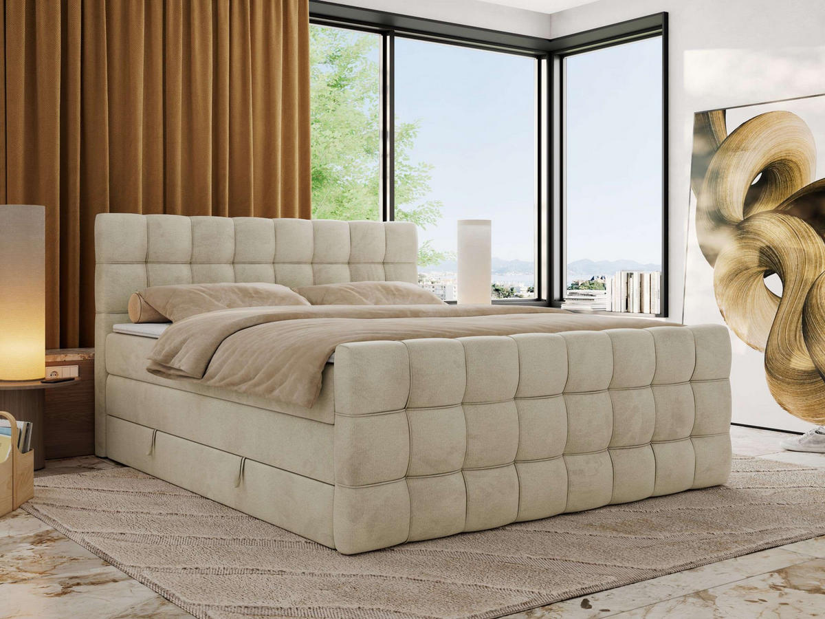 BOXSPRINGBETT ALTIVO KING DUO 200/200 - Beige Velvet - H3 - Beige, Textil (200/200cm) - MKS