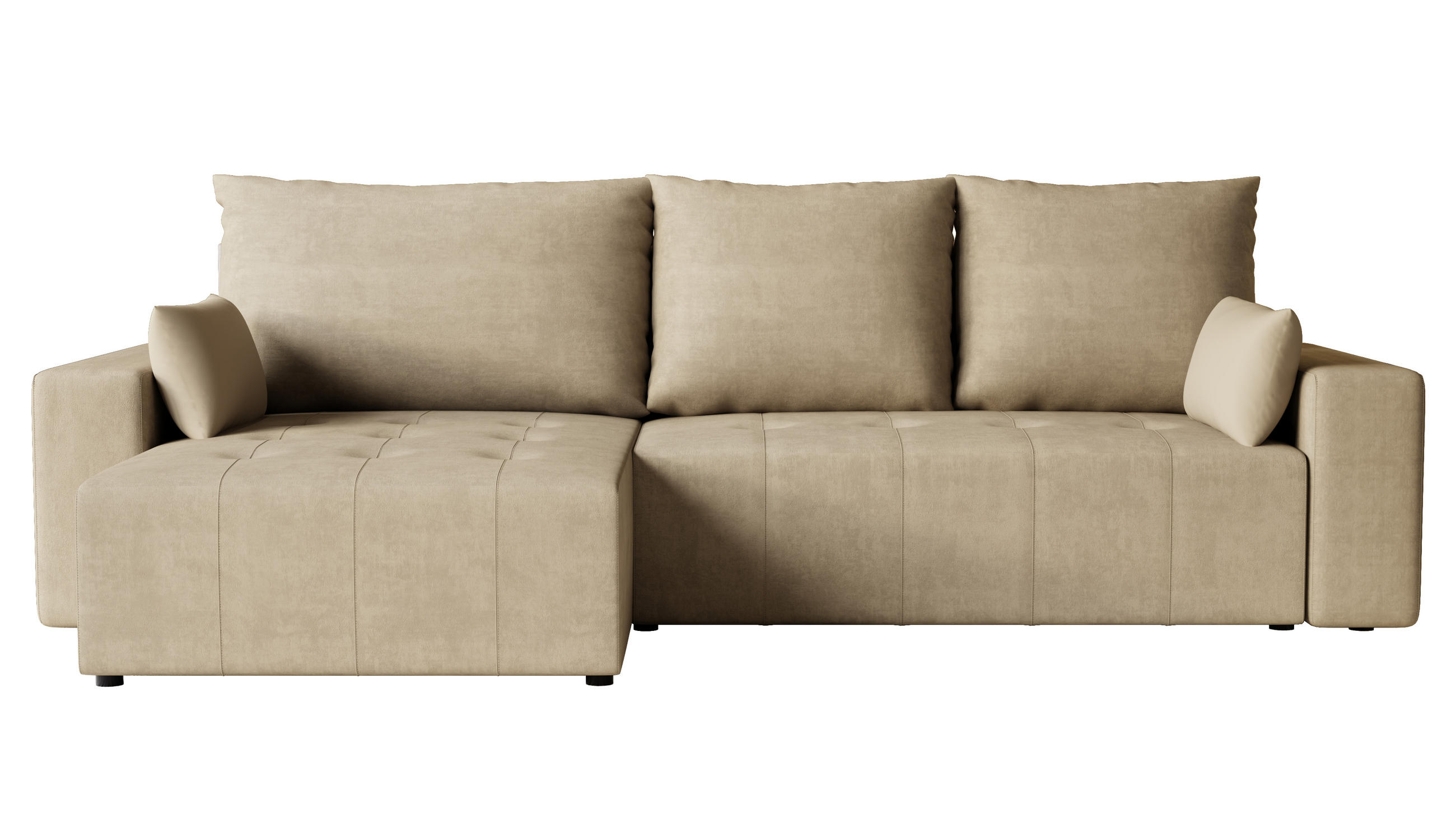 ECKSOFA Tico mit Bettkasten und Schlaffunktion, L-Form/XL-Form, Velourstoff, Universal - Cappuccino, Holzwerkstoff (276/145cm) - 4ALL HOME