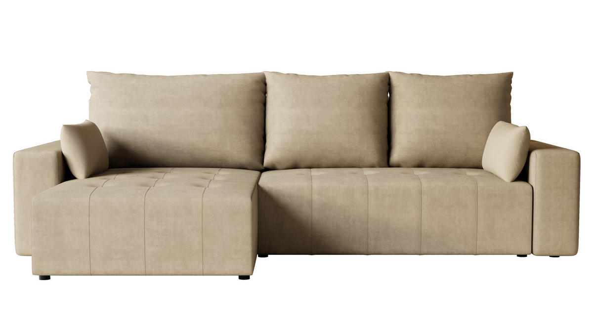 ECKSOFA Tico mit Bettkasten und Schlaffunktion, L-Form/XL-Form, Velourstoff, Universal - Cappuccino, Holzwerkstoff (276/145cm) - 4ALL HOME