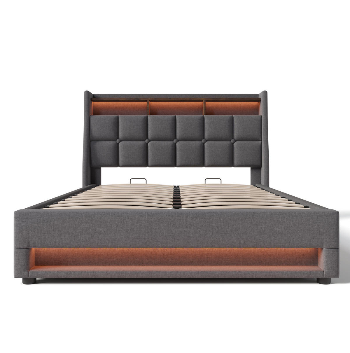 POLSTERBETT 160/200 cm Grau aus Leinen mit LED und USB - Grau, Textil (160/200cm) - OKMYHOME