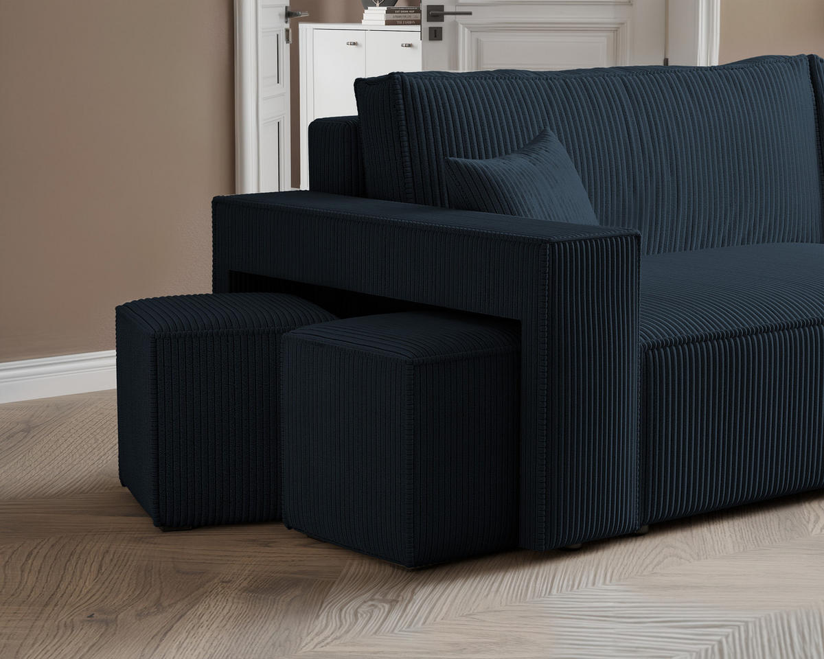 ECKSOFA PARIS mit Schlaffunktion und Bettkasten Marineblau - Dunkelblau, Holzwerkstoff/Kunststoff (262/145cm) - Idohome